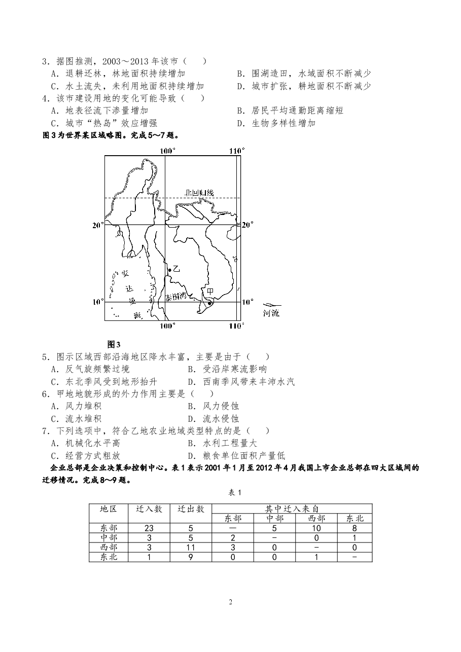 2015年高考安徽卷(文综地理部分)(含答案).doc,第2页预览