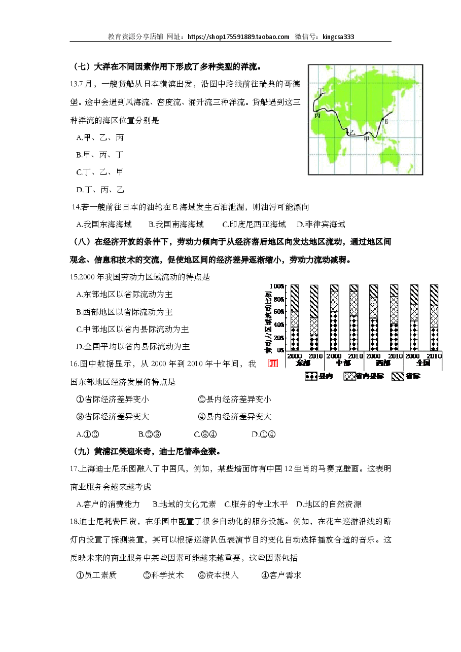 2016年上海市高中毕业统一学业考试地理试卷(word解析版).doc,第3页预览