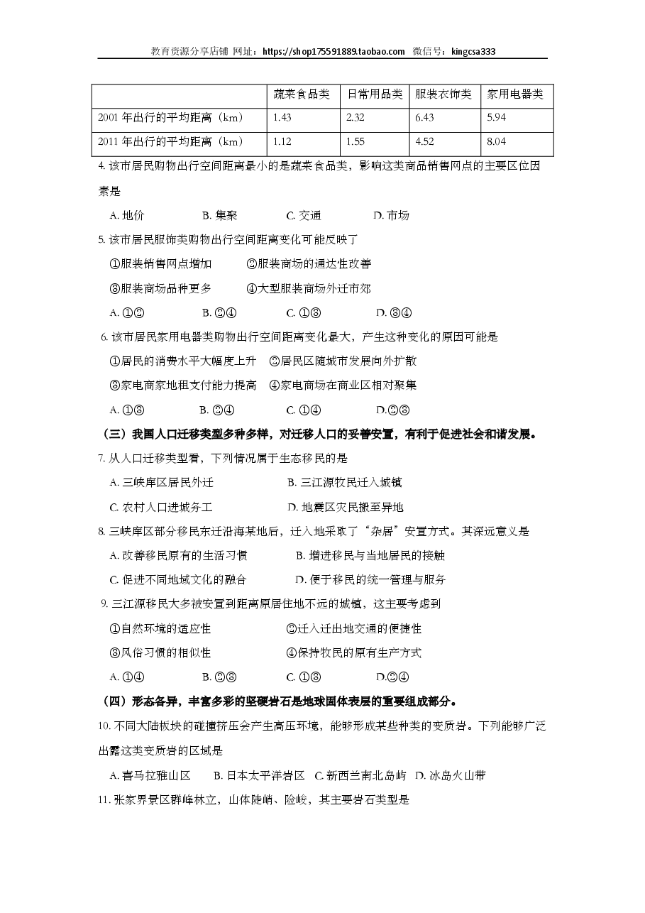 2014年上海市高中毕业统一学业考试地理试卷 (原卷版).doc,第2页预览