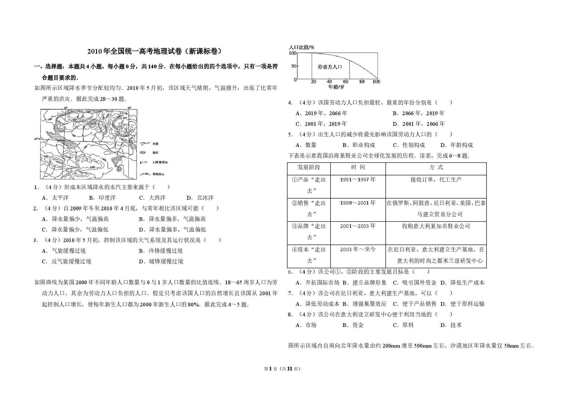 2010年全国统一高考地理试卷(新课标卷)(含解析版).doc,第1页预览