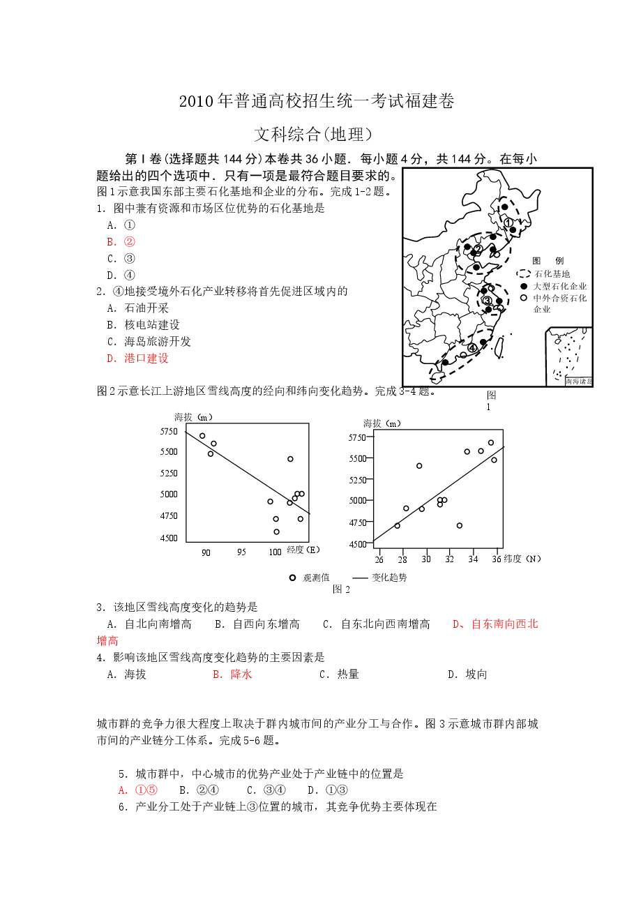 2010年高考福建卷(文综地理部分)(含答案).docx,第1页预览