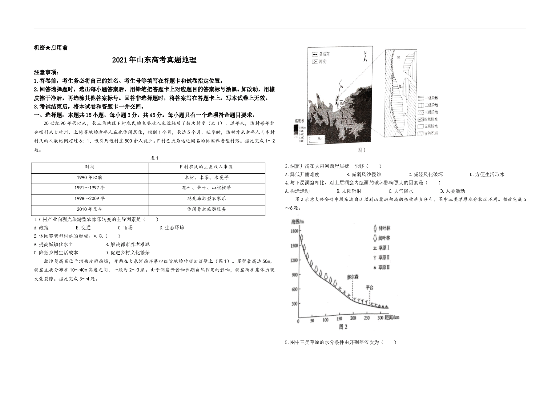 2021年高考真题 地理(山东卷)(原卷版).doc,第1页预览
