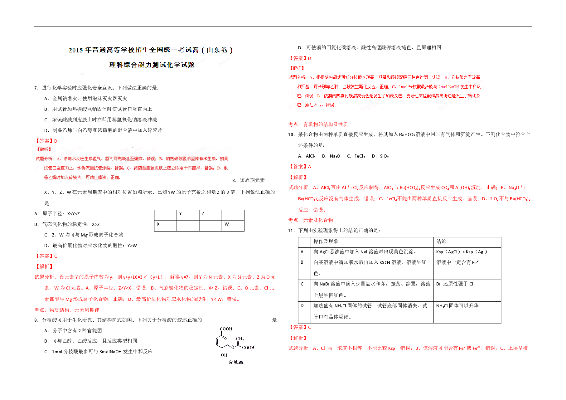2015年高考真题 化学(山东卷)(含解析版).docx,第1页预览