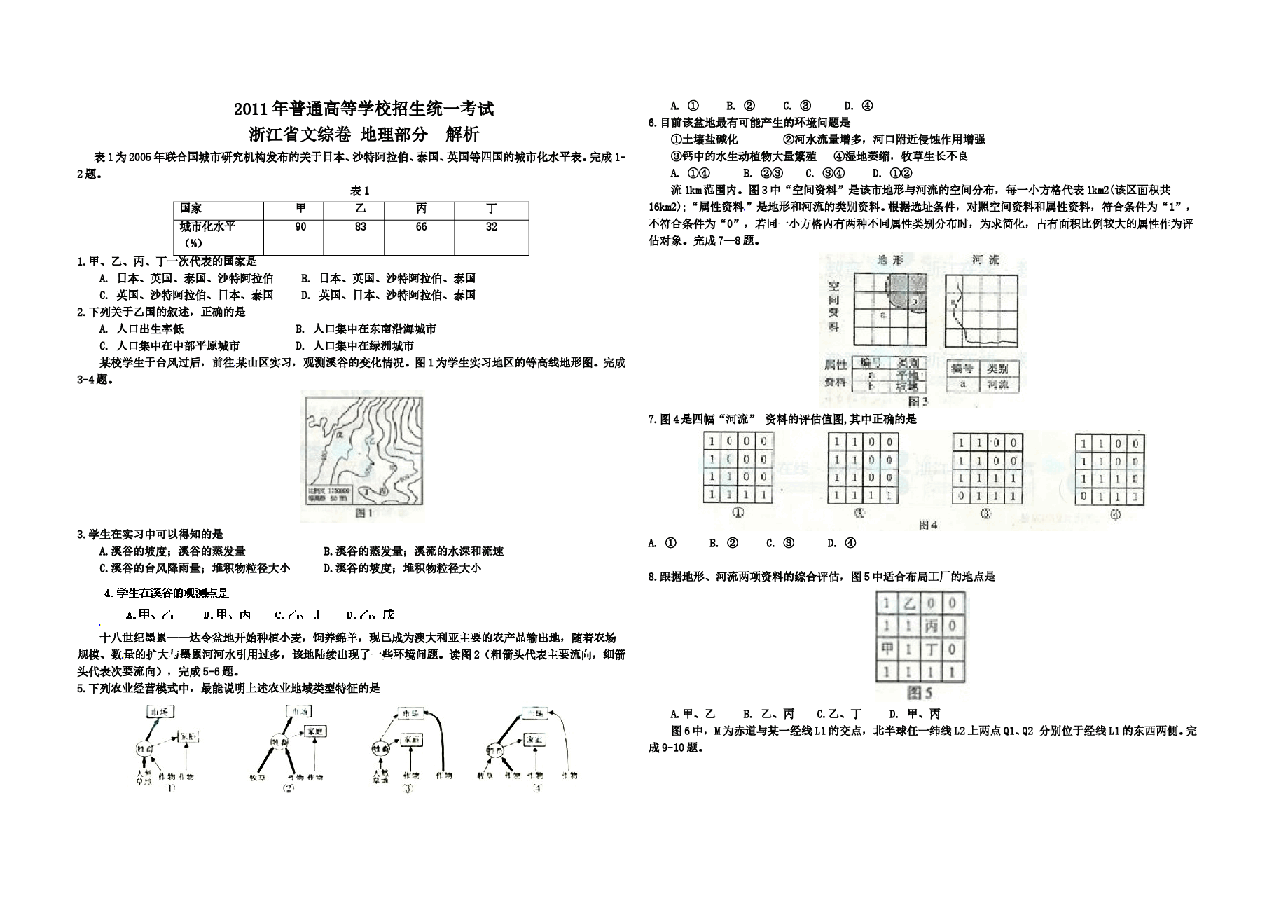2011年浙江省高考地理(原卷版).doc,第1页预览