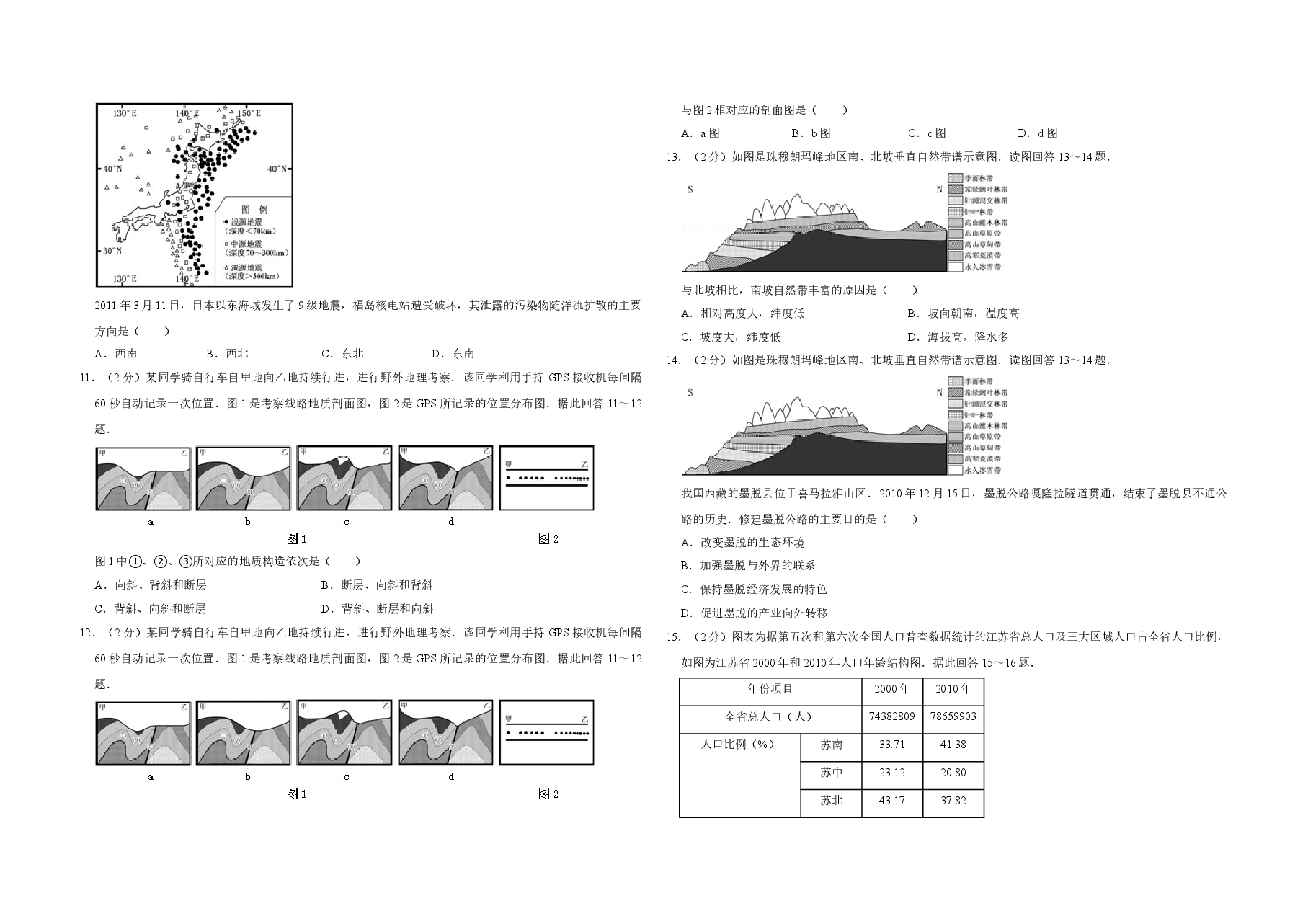 2011年江苏省高考地理试卷 .doc,第3页预览
