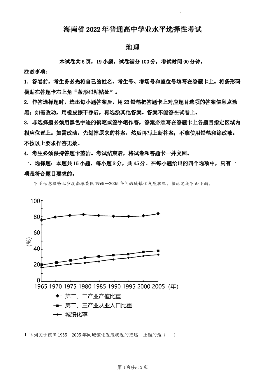 精品解析:2022年海南省高考地理真题(解析版).docx,第1页预览