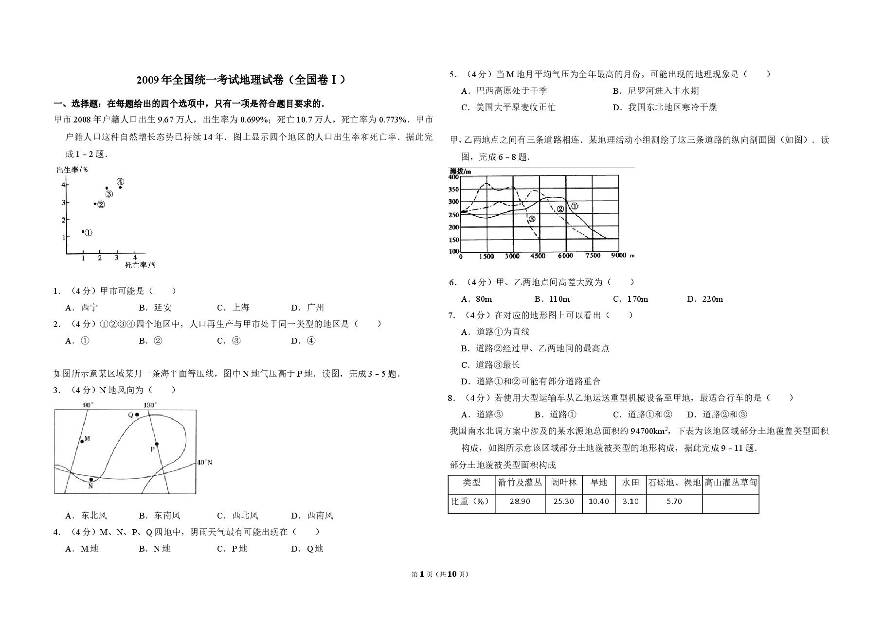 2009年全国统一考试地理试卷(全国卷ⅰ)(含解析版).doc,第1页预览
