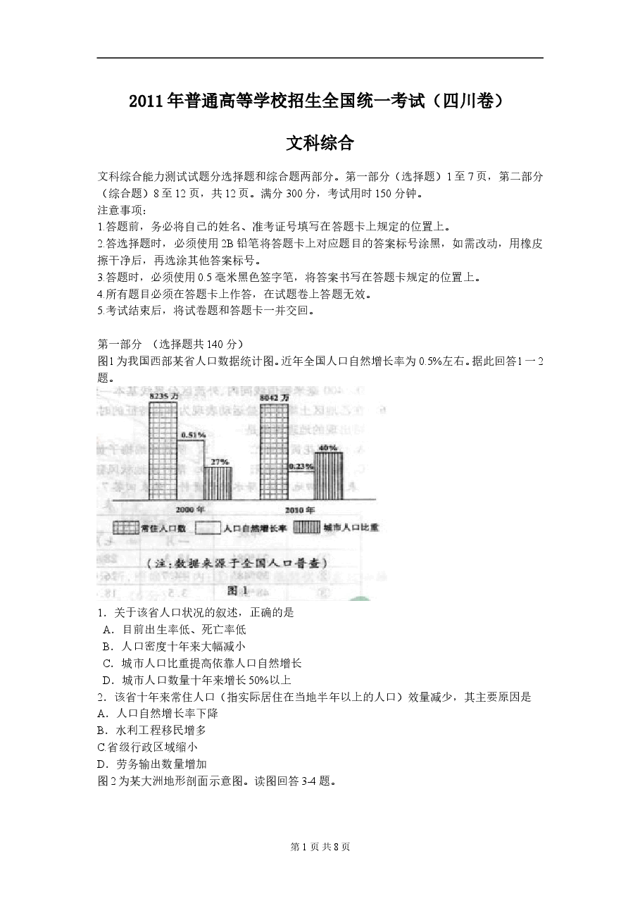 2011年全国高考四川文综地理试题及答案.doc,第1页预览