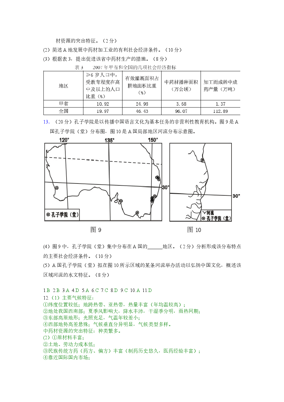 2010年高考文综(重庆市)地理部分及答案.doc,第4页预览