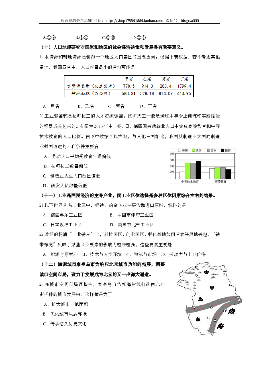 2016年上海市高中毕业统一学业考试地理试卷(word解析版).doc,第4页预览