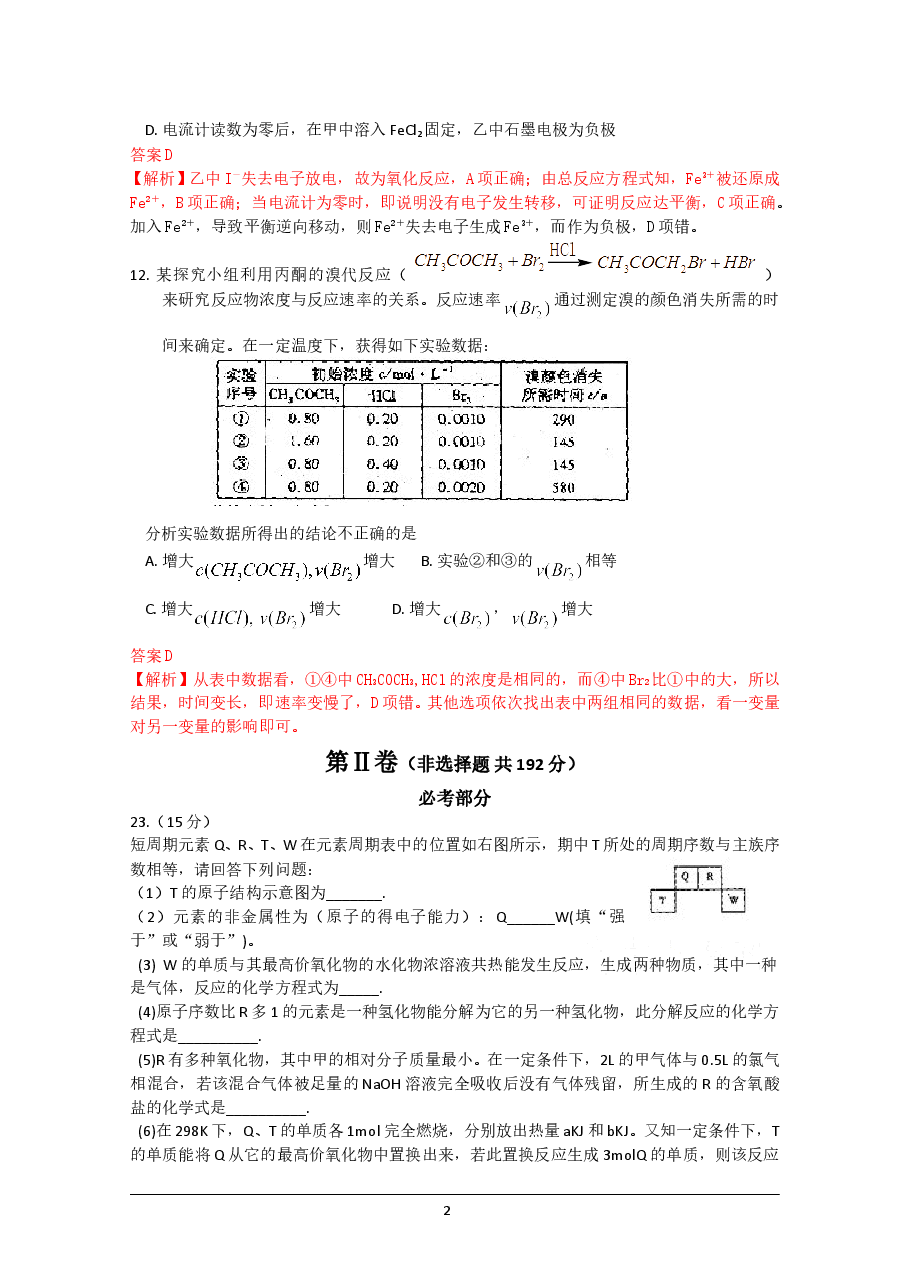 2009年福建高考化学试卷及答案word.doc，第2页预览