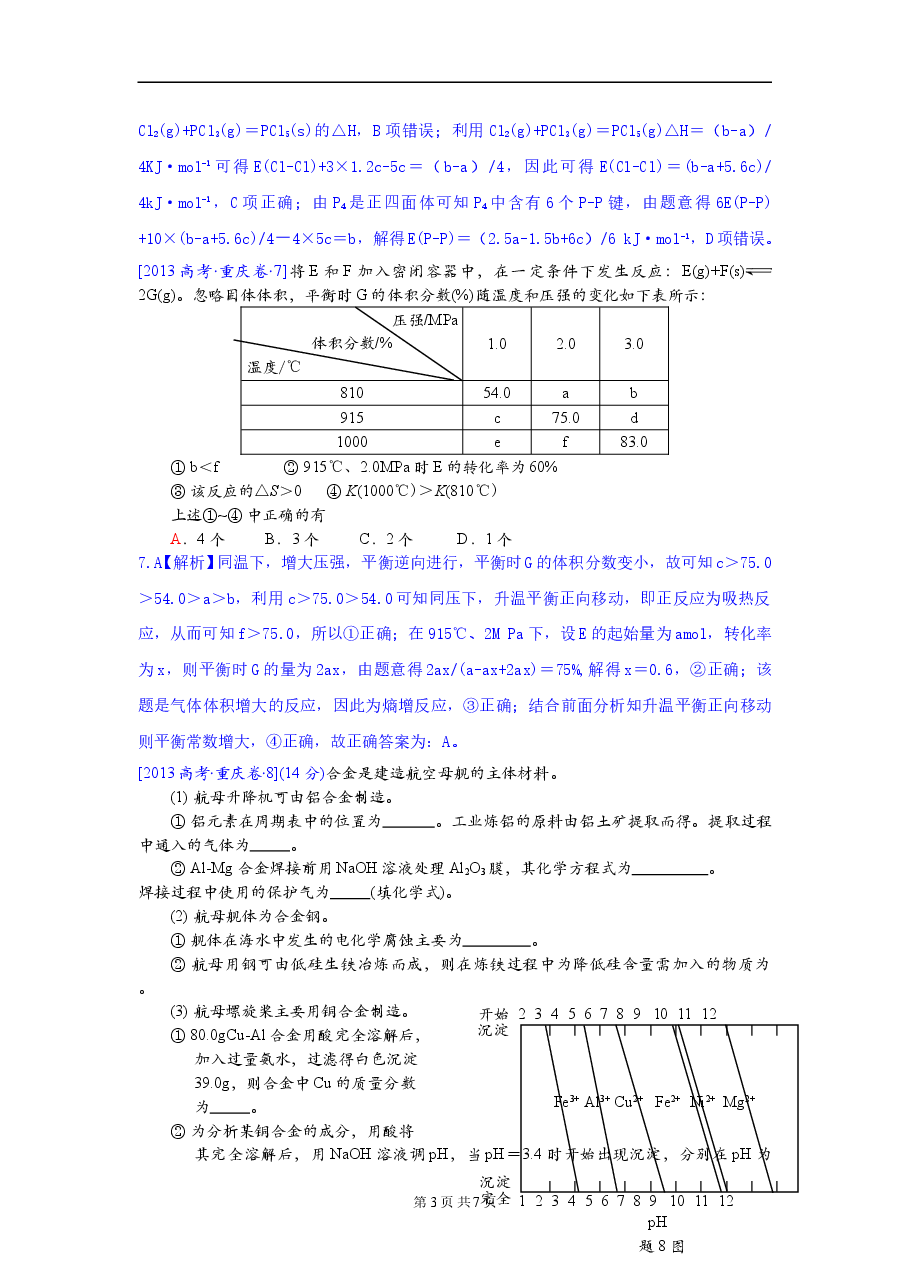 2013年高考重庆市化学卷真题及答案.doc,第3页预览