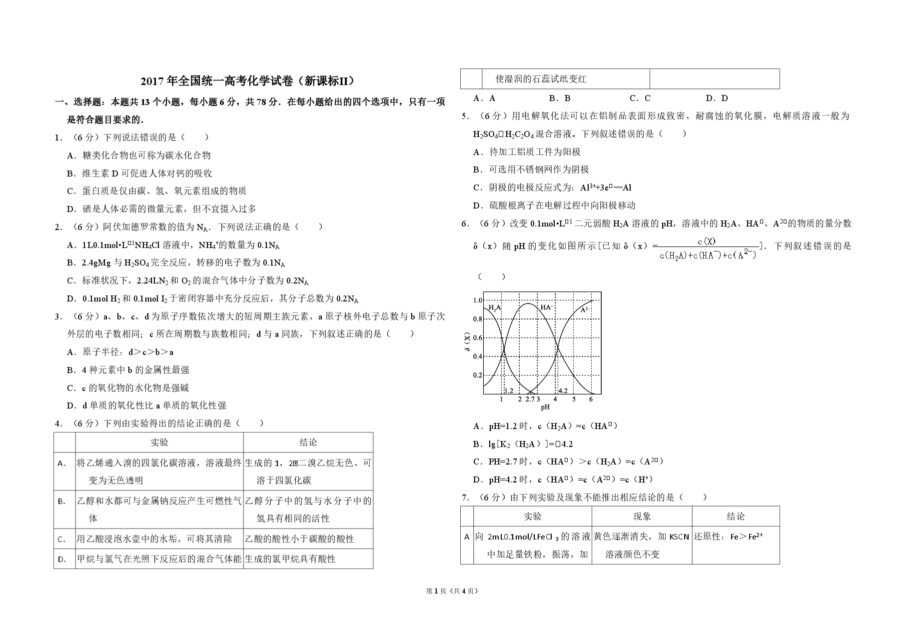2017年全国统一高考化学试卷(新课标ⅱ)(原卷版).pdf,第1页预览