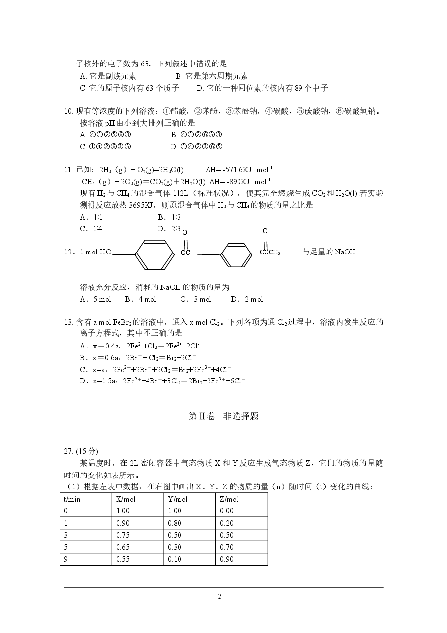 2009年高考贵州理综化学试题和参考答案.doc,第2页预览