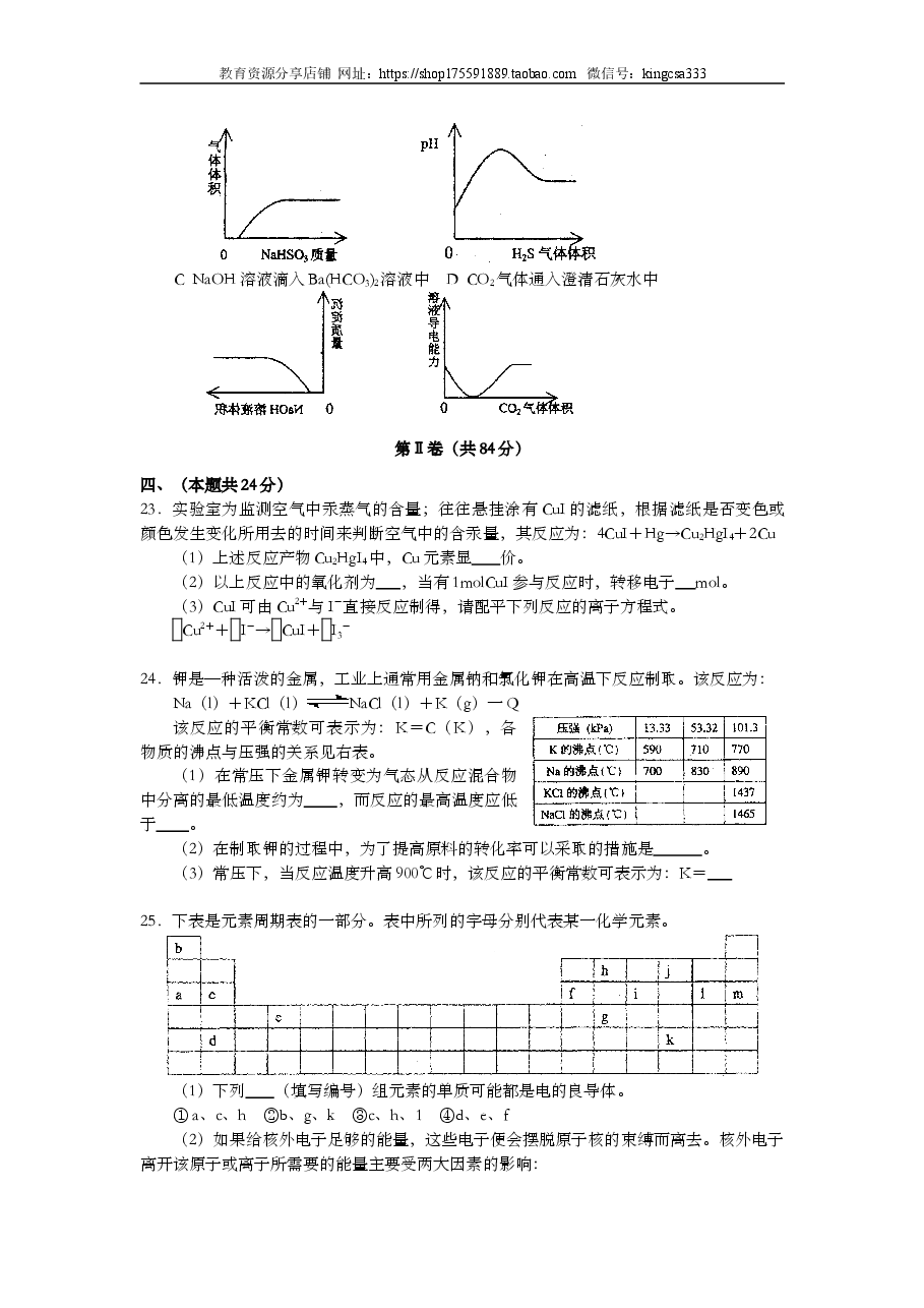 2003年上海市高中毕业统一学业考试化学试卷(答案版).doc,第4页预览