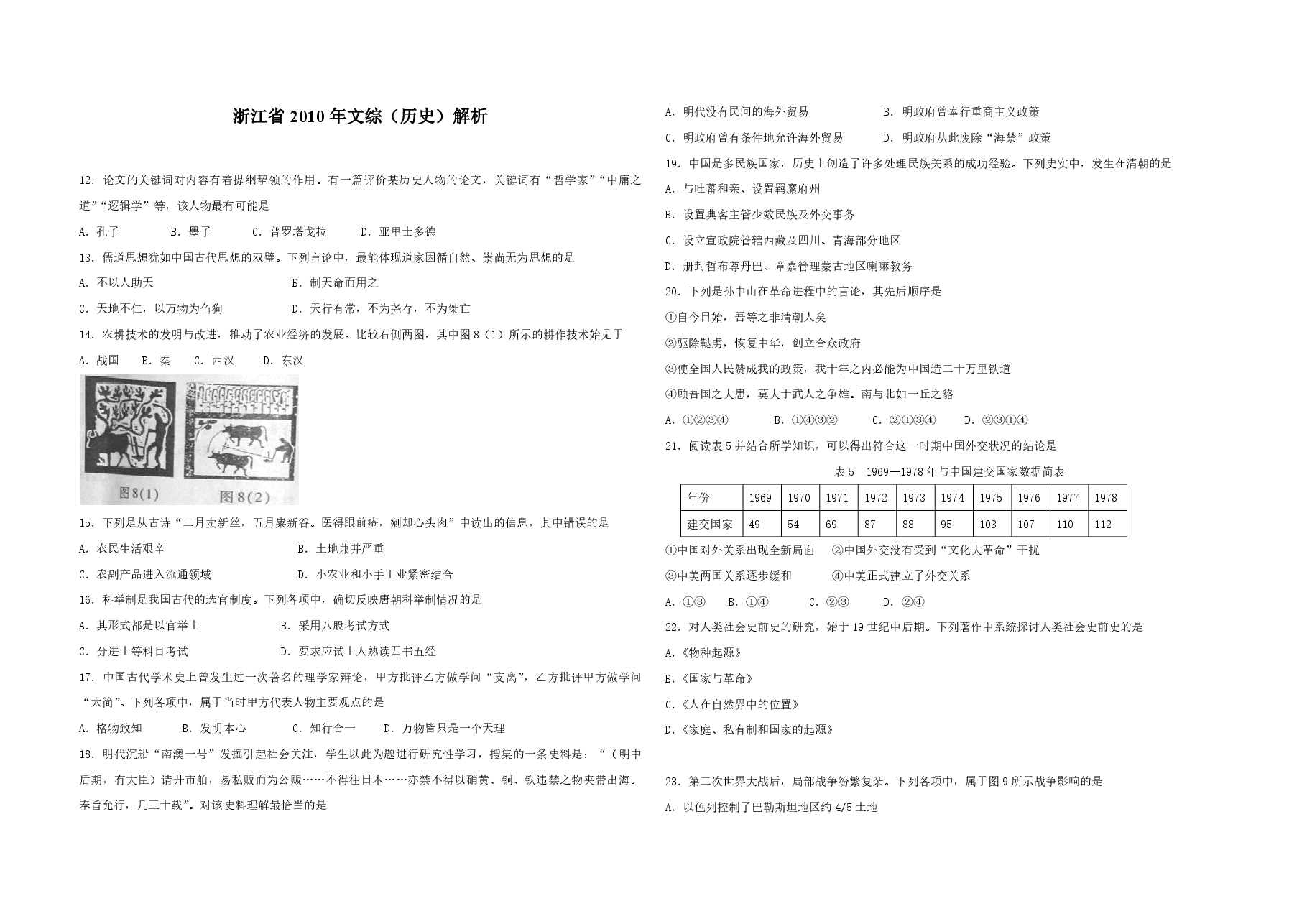 2010年浙江省高考历史（原卷版）.pdf，第1页预览