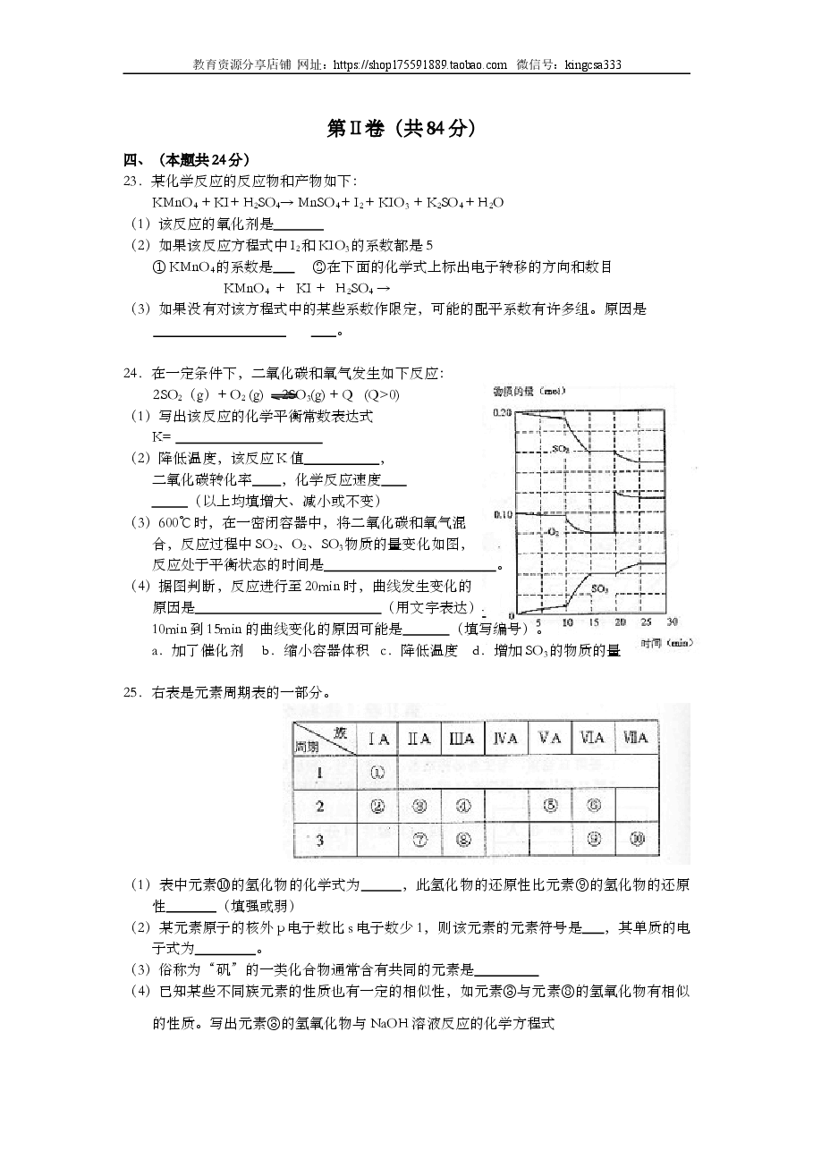 2004年上海市高中毕业统一学业考试化学试卷(原卷版).doc,第4页预览