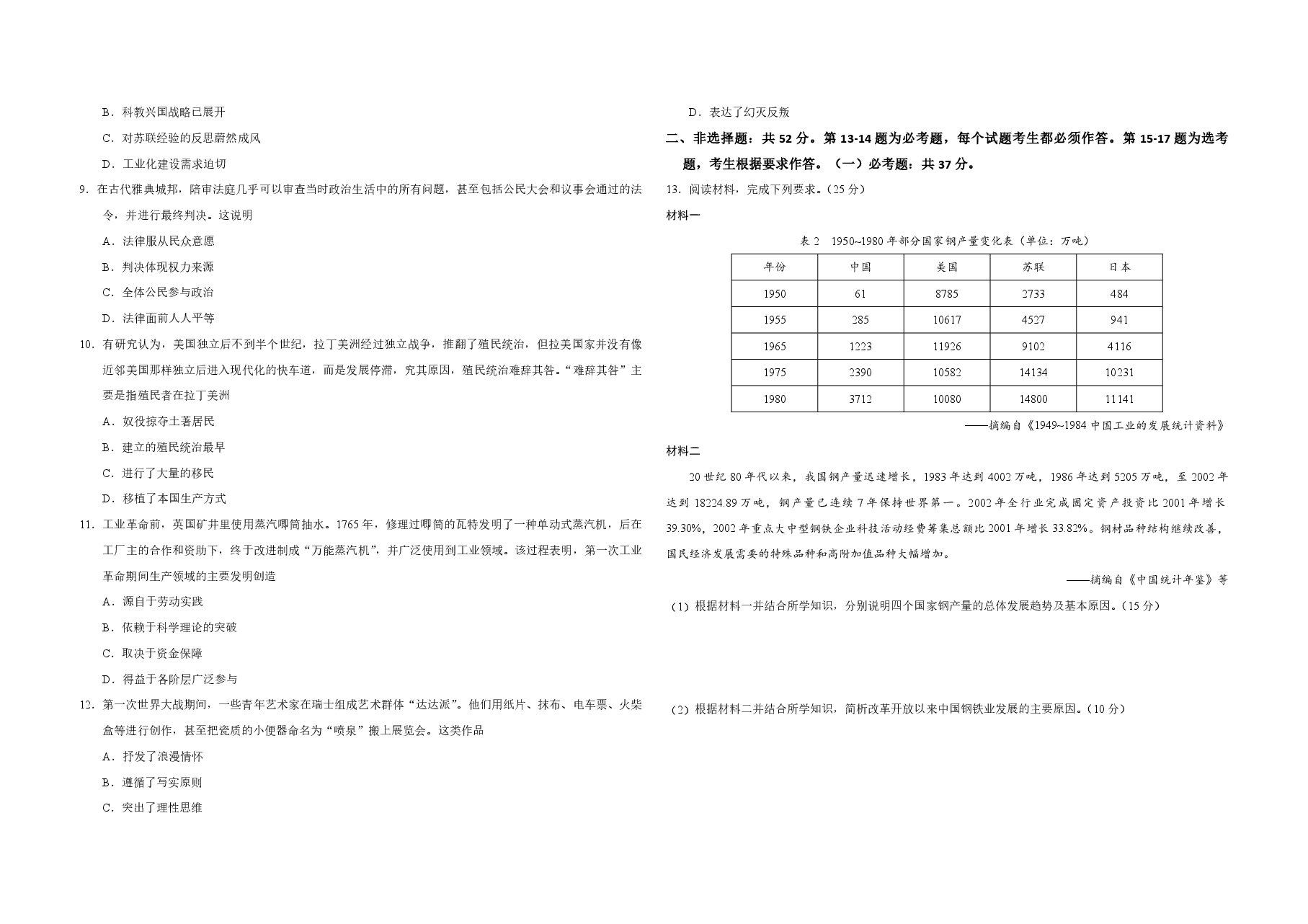 2019年全国统一高考历史试卷（新课标ⅰ）（原卷版）.pdf，第2页预览