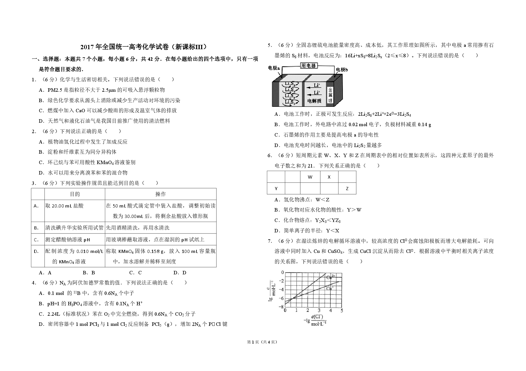 2017年全国统一高考化学试卷(新课标ⅲ)(原卷版).pdf,第1页预览