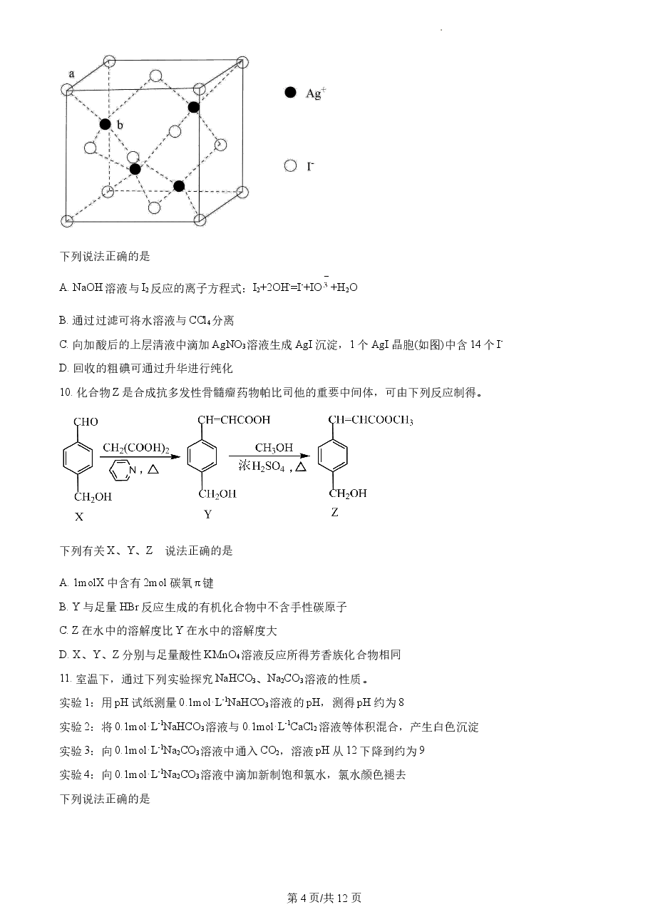 精品解析:2021年新高考江苏化学高考真题(原卷版).docx,第4页预览