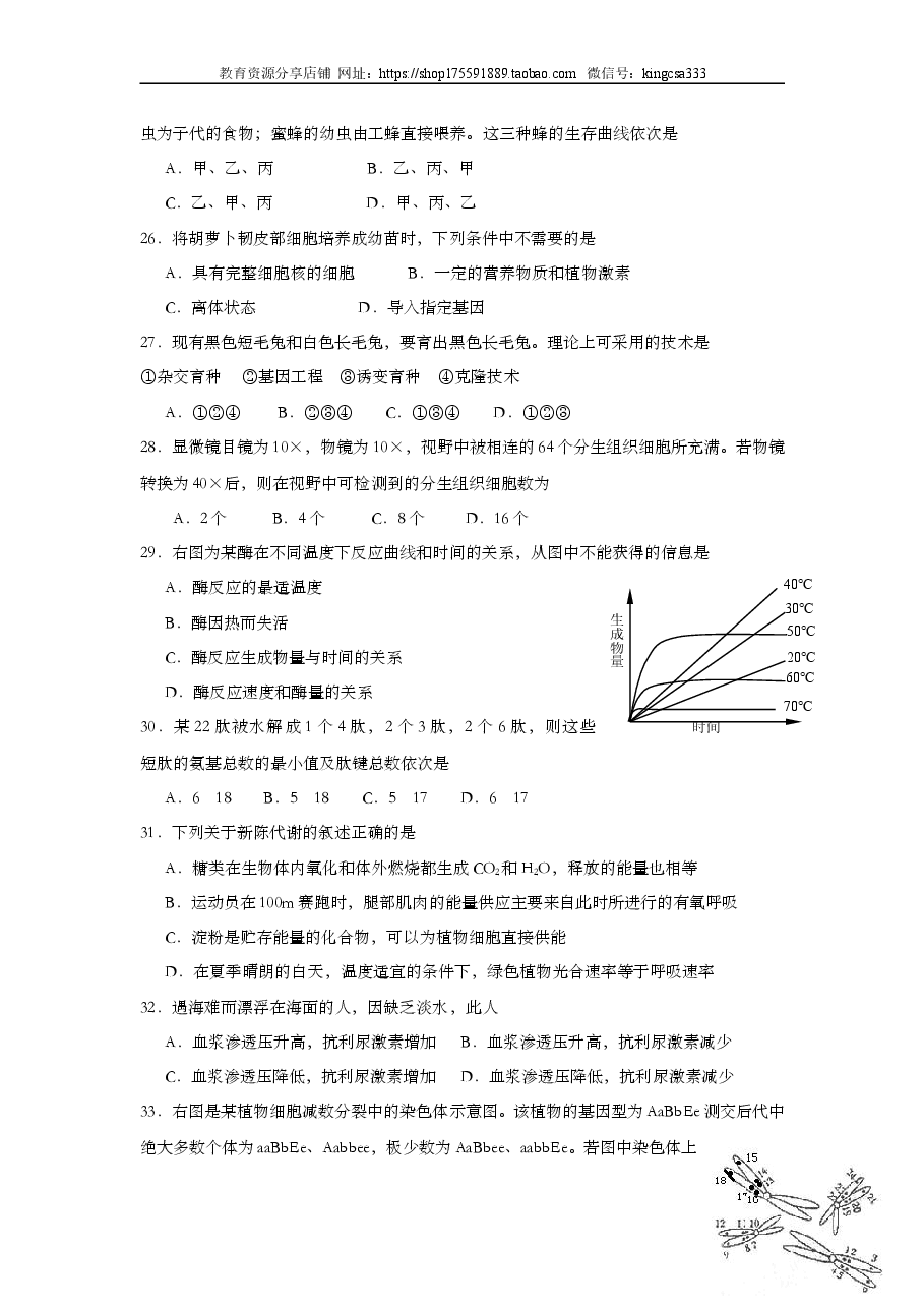 2005年上海市高中毕业统一学业考试生物试卷(原卷版).doc,第4页预览