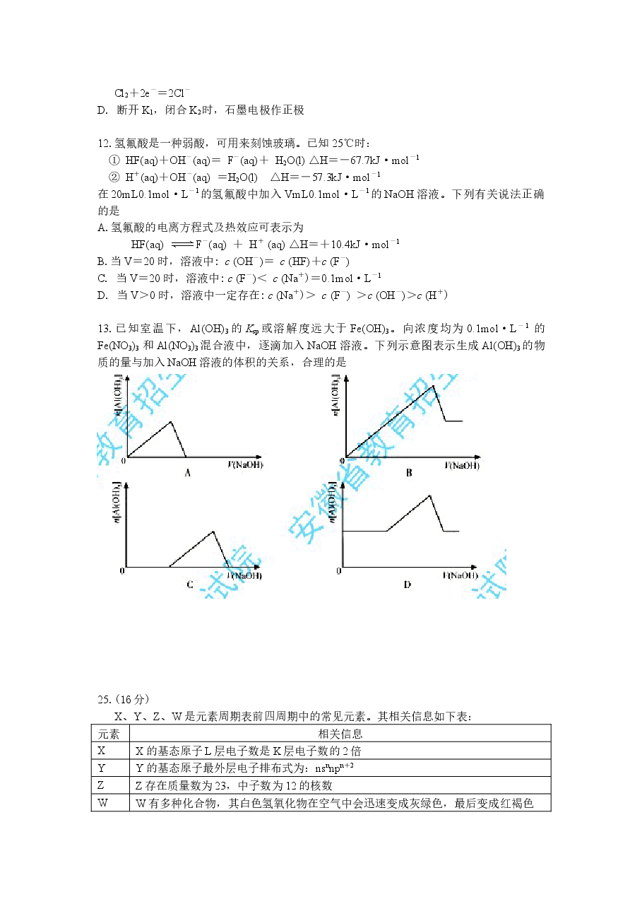 2012年安徽高考化学试卷及答案word.docx，第2页预览