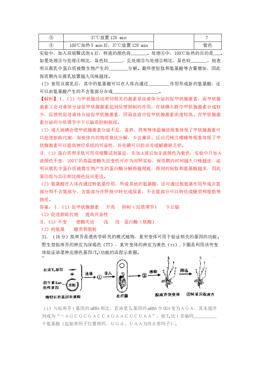 2011年高考重庆高考理综生物试题含答案word版.doc，第3页预览