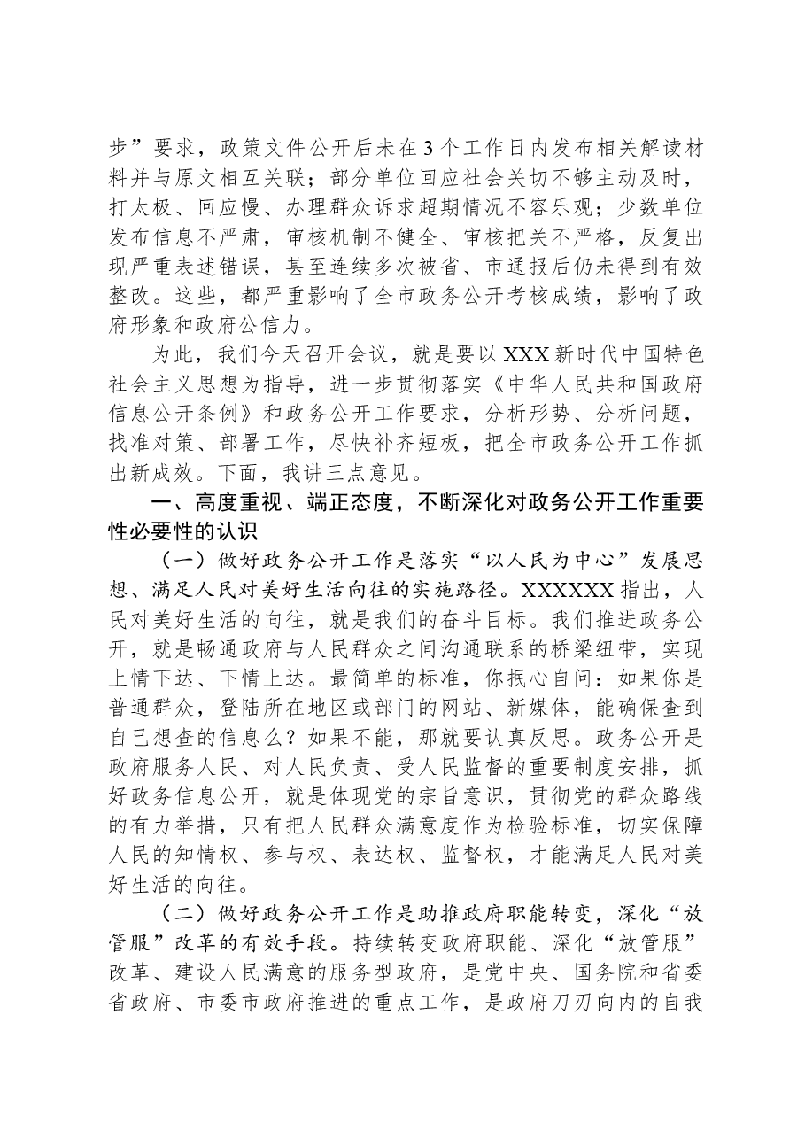 全市政府系统政务公开工作电视电话会议讲话.docx,第2页预览