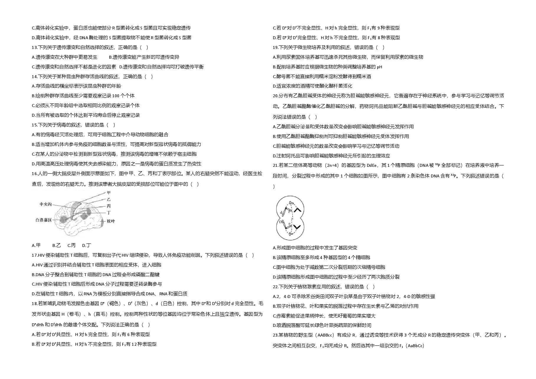 2020年浙江省高考生物【7月】（含解析版）.doc，第2页预览