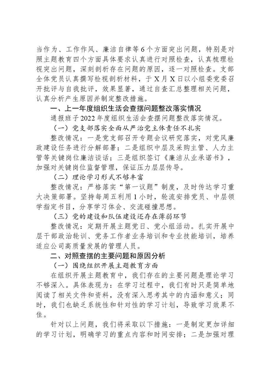 国企党支部班子主题教育专题组织生活会对照检查材料.docx,第2页预览
