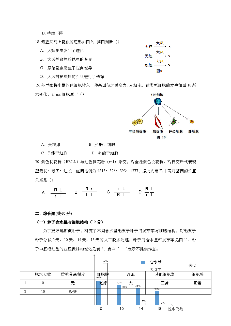 2018年上海市高中毕业统一学业考试生物试卷(答案版).doc,第4页预览