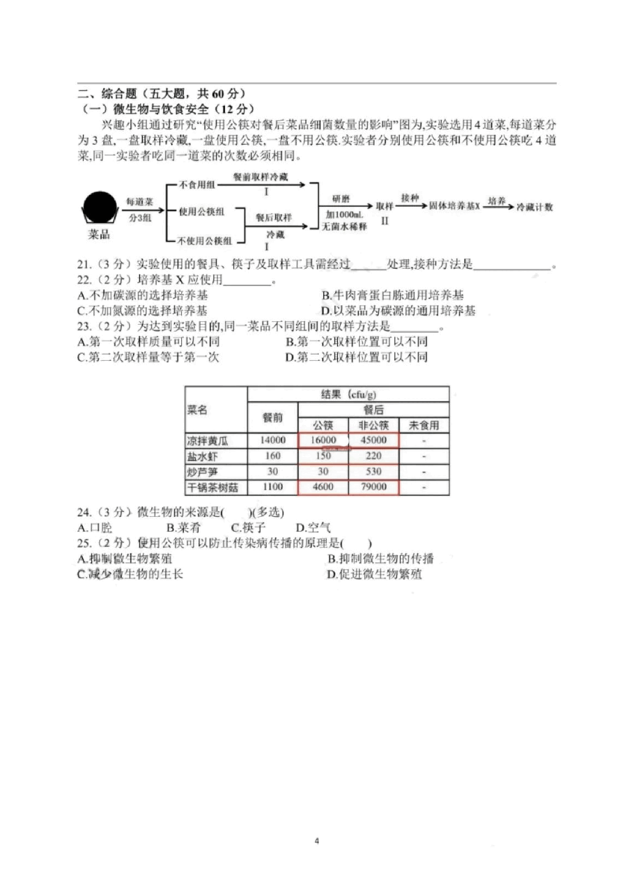 2020年上海市普通高中学业水平等级性考试生物试卷(pdf,有答案)_纯图版.pdf,第4页预览