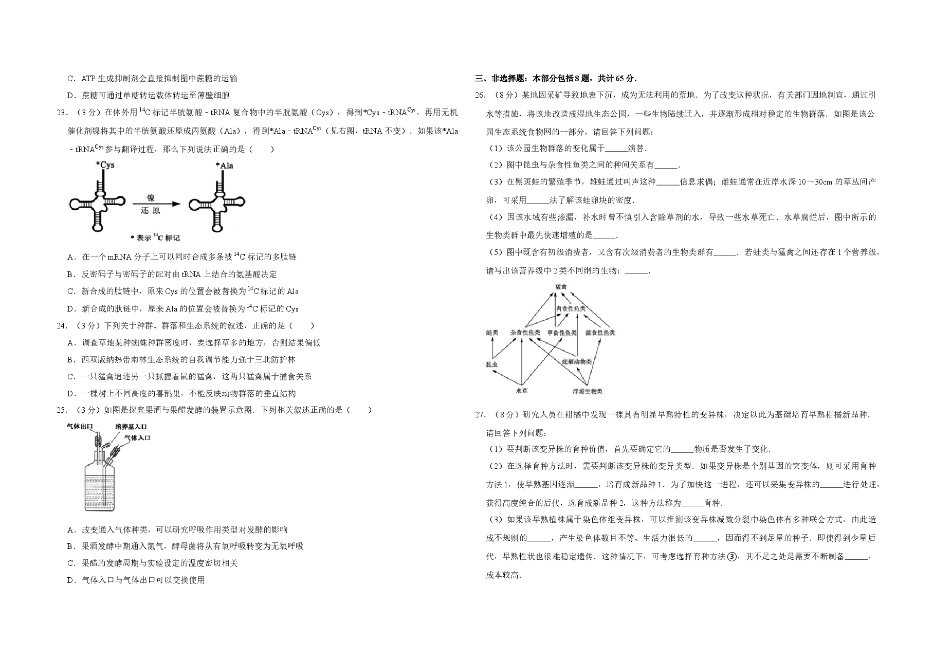 2017年江苏省高考生物试卷 .doc,第4页预览