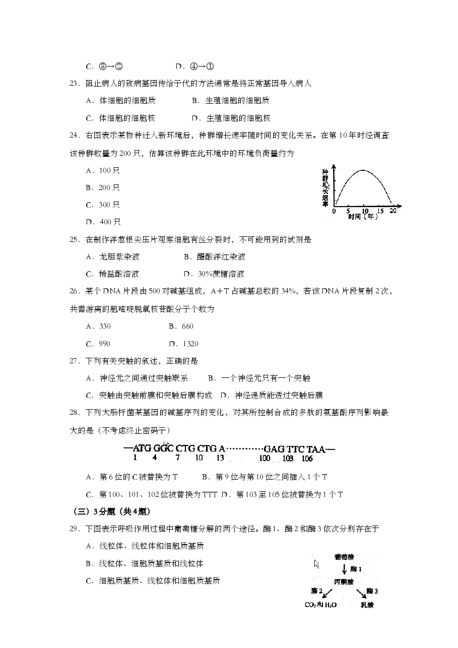 2008年上海市高中毕业统一学业考试生物试卷(原卷版).doc,第4页预览