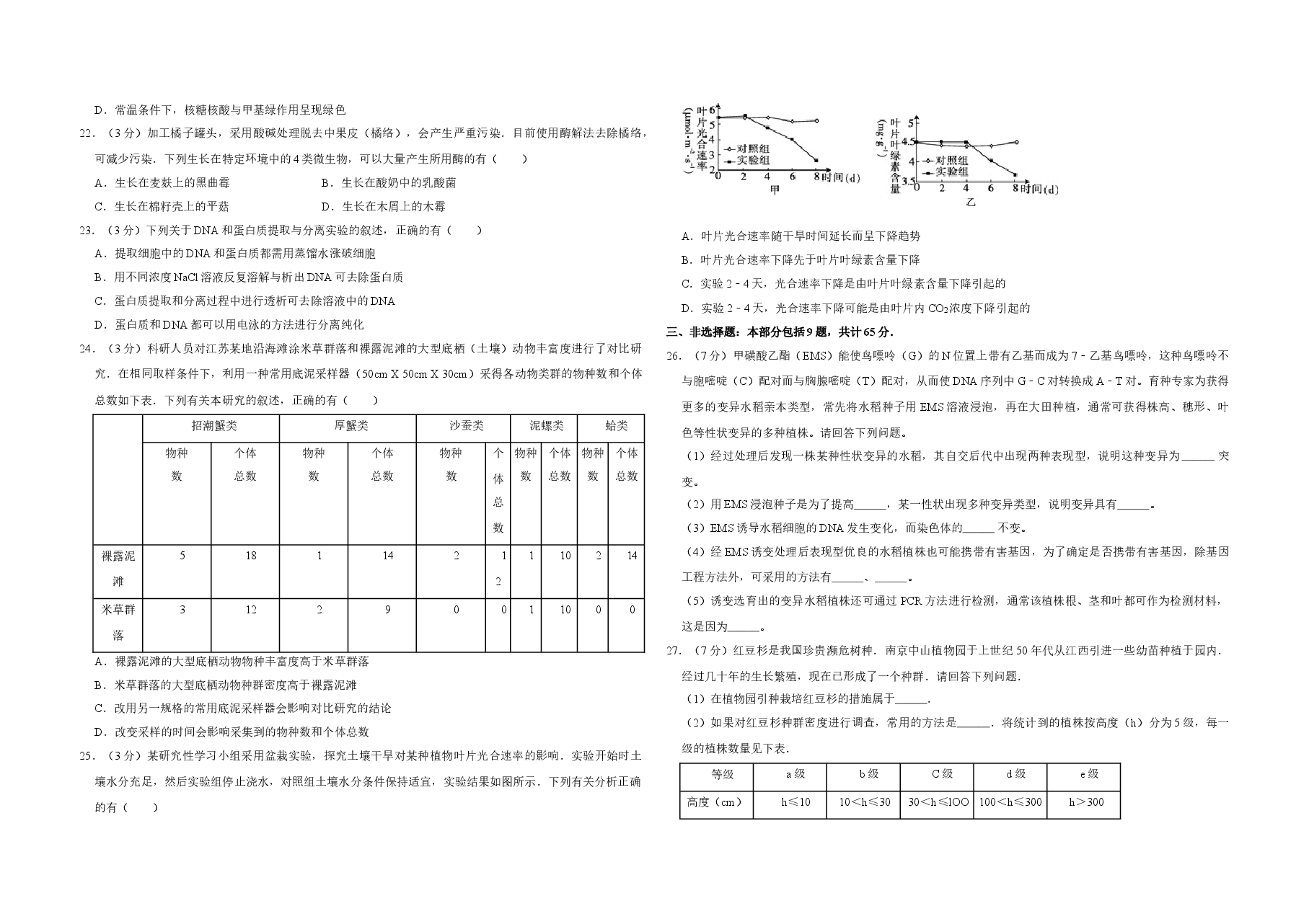 2009年江苏省高考生物试卷   .doc，第4页预览