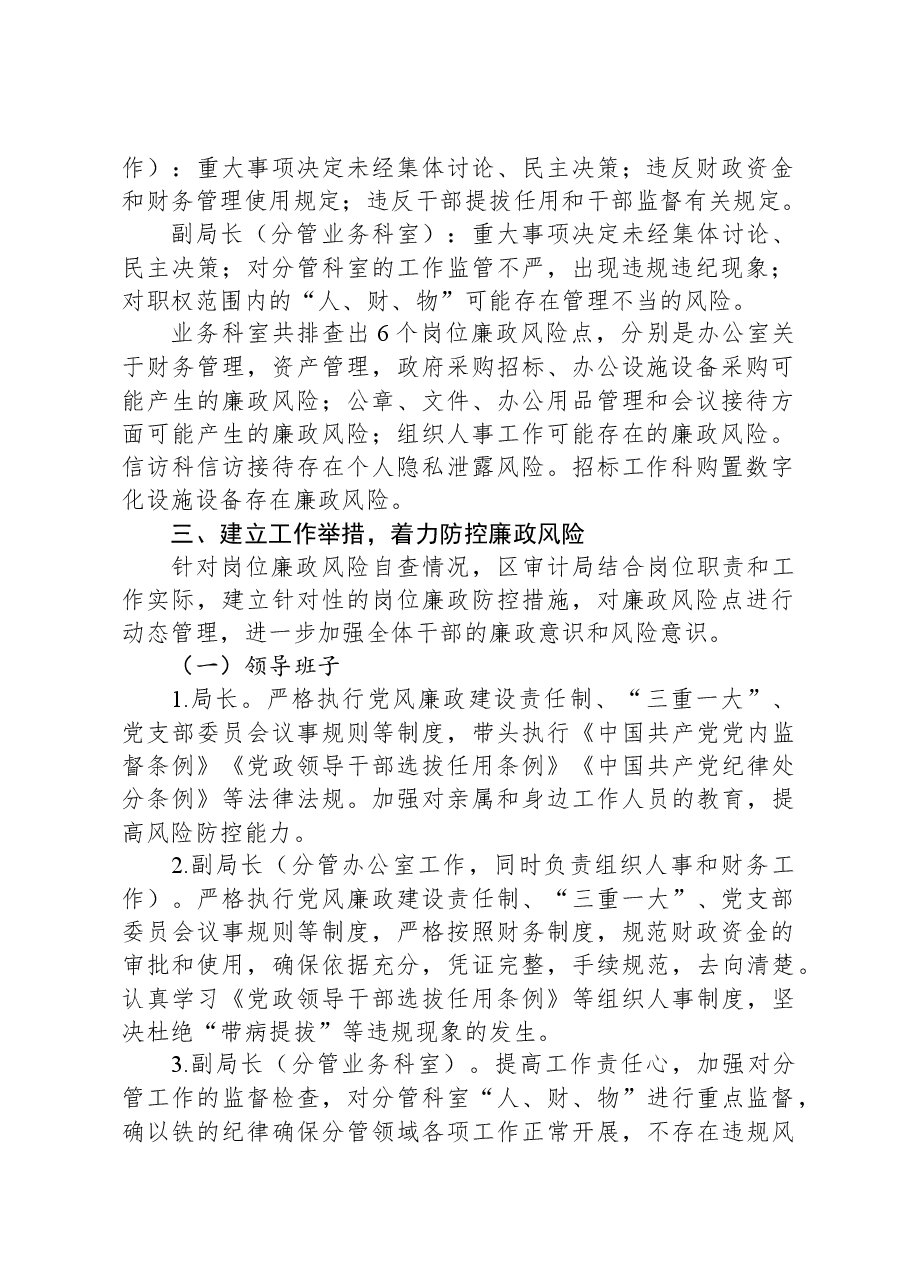 区审计局廉政风险排查防控自查报告.docx，第2页预览