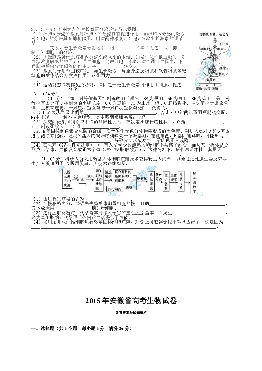 2015年安徽高考生物真题及答案.doc,第2页预览