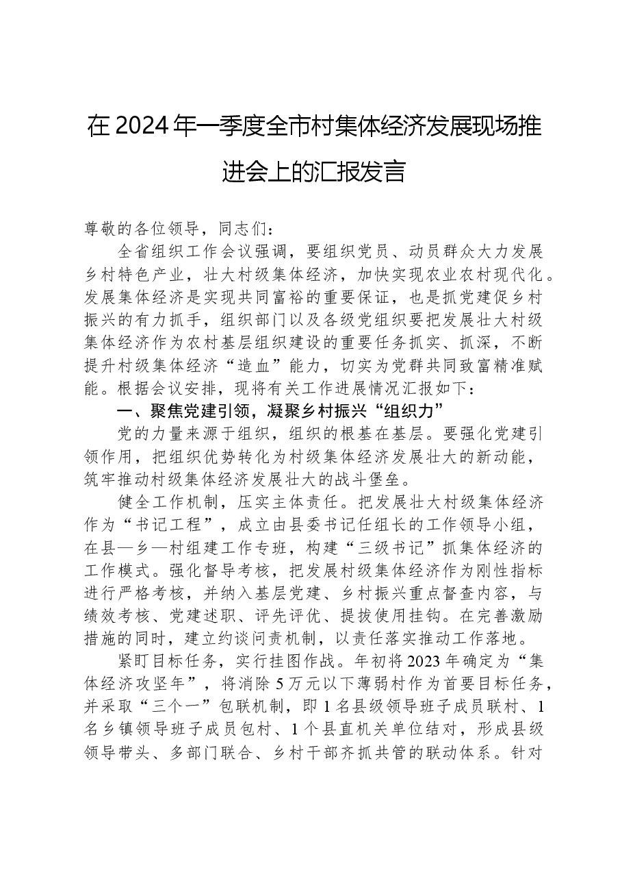 在2024年一季度全市村集体经济发展现场推进会上的汇报发言.docx,第1页预览