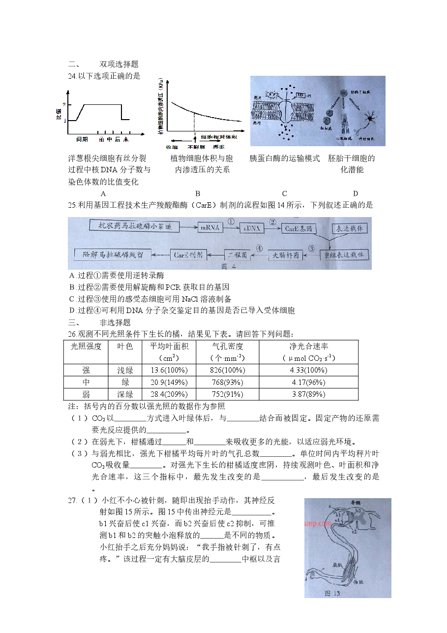 2014广东高考理综生物试卷及答案.doc,第2页预览