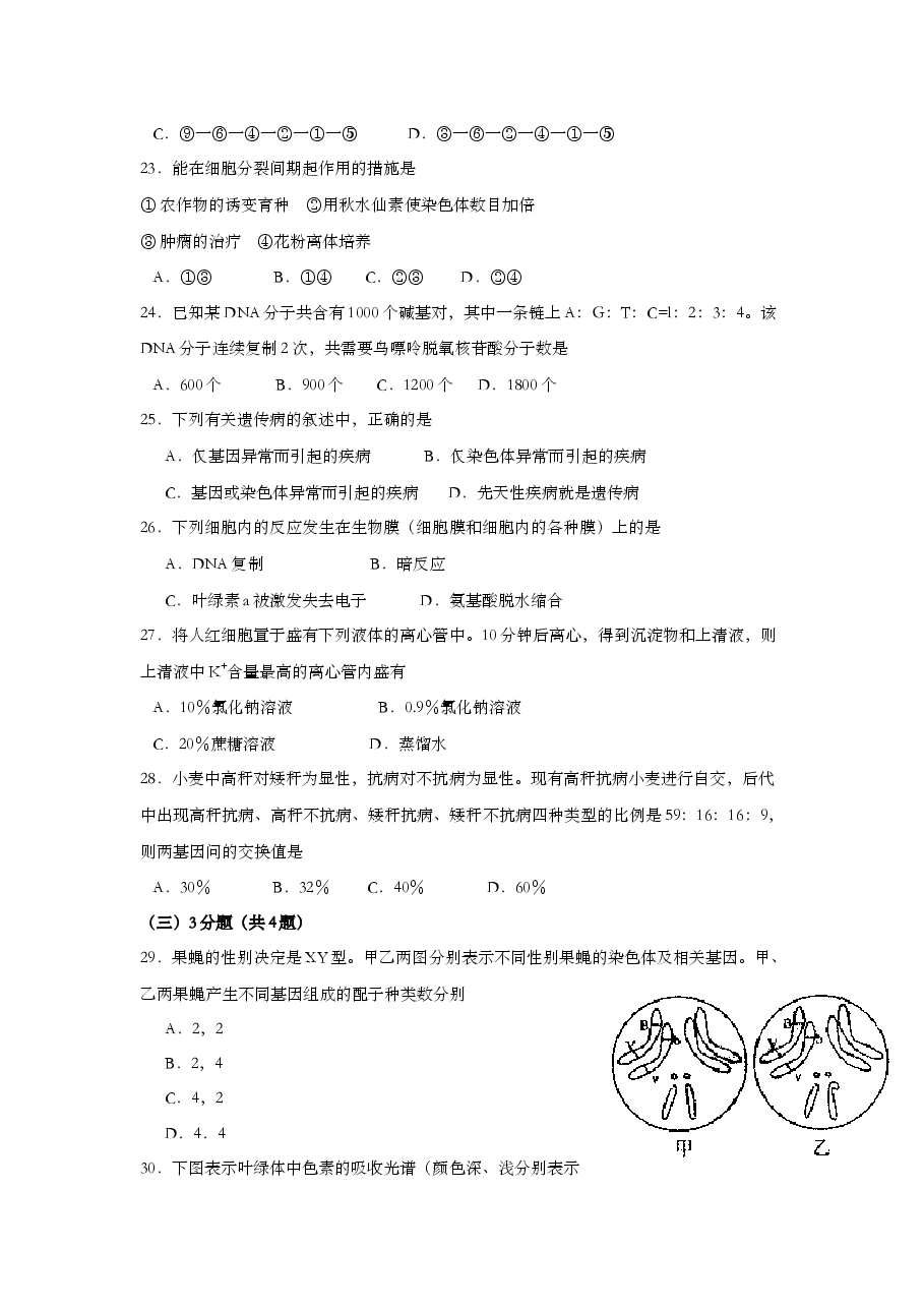 2007年上海市高中毕业统一学业考试生物试卷(原卷版).doc,第4页预览