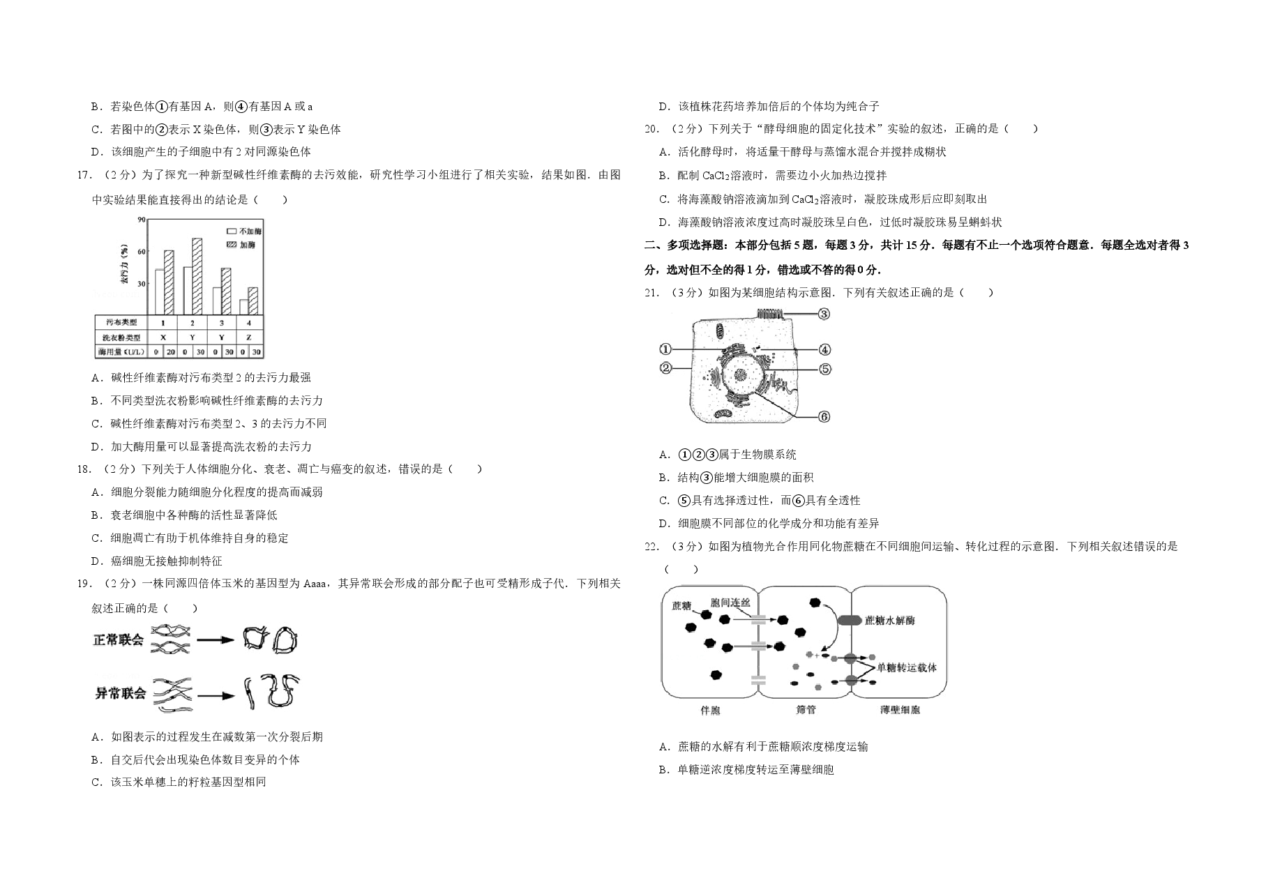 2017年江苏省高考生物试卷 .doc,第3页预览