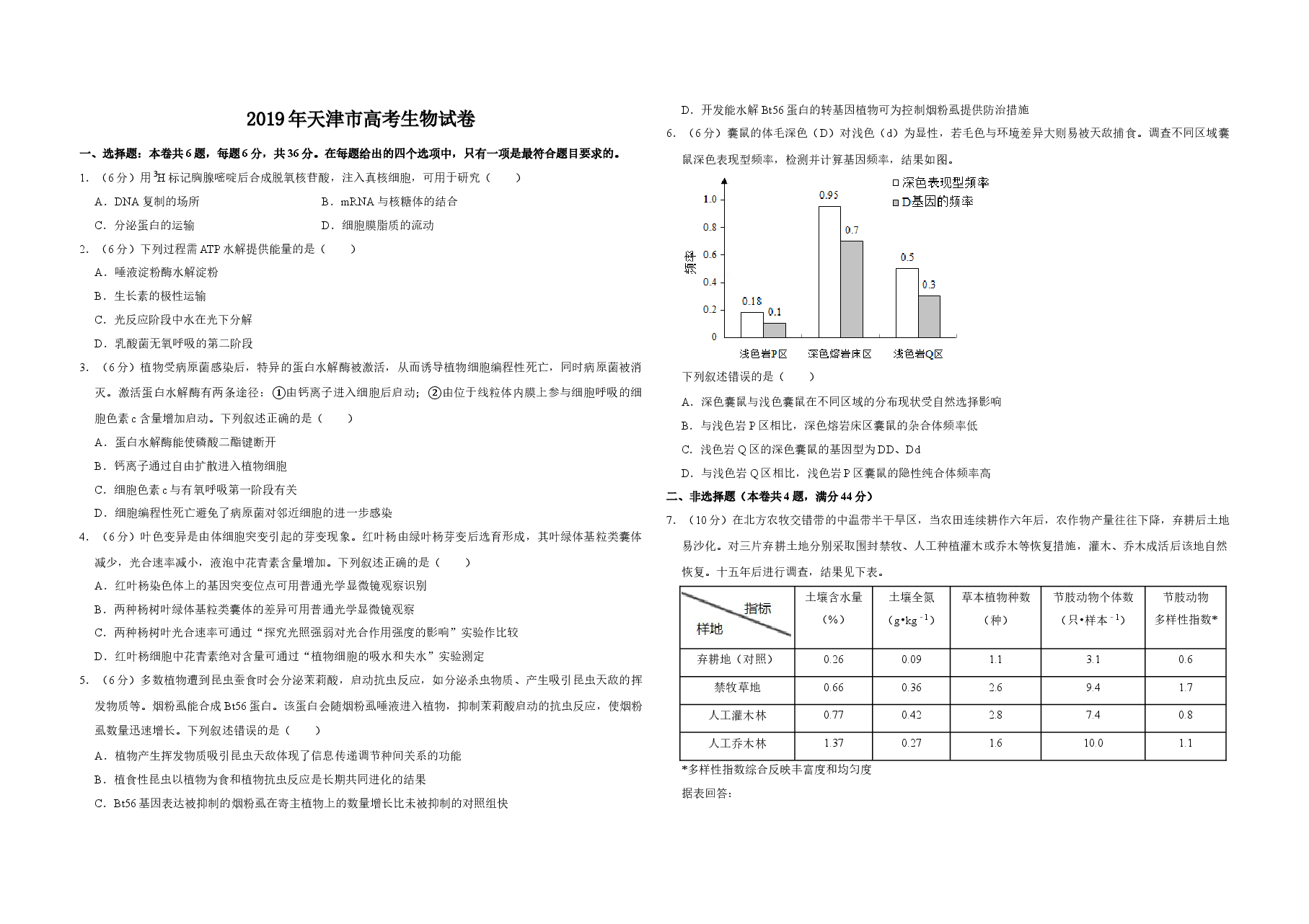 2019年天津市高考生物试卷 .doc,第1页预览