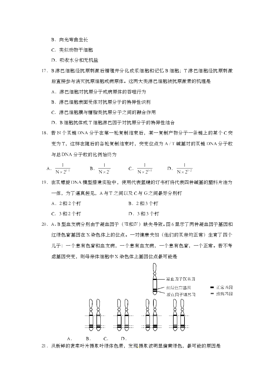 2015年上海市高中毕业统一学业考试生物试卷（word解析版）.doc，第4页预览