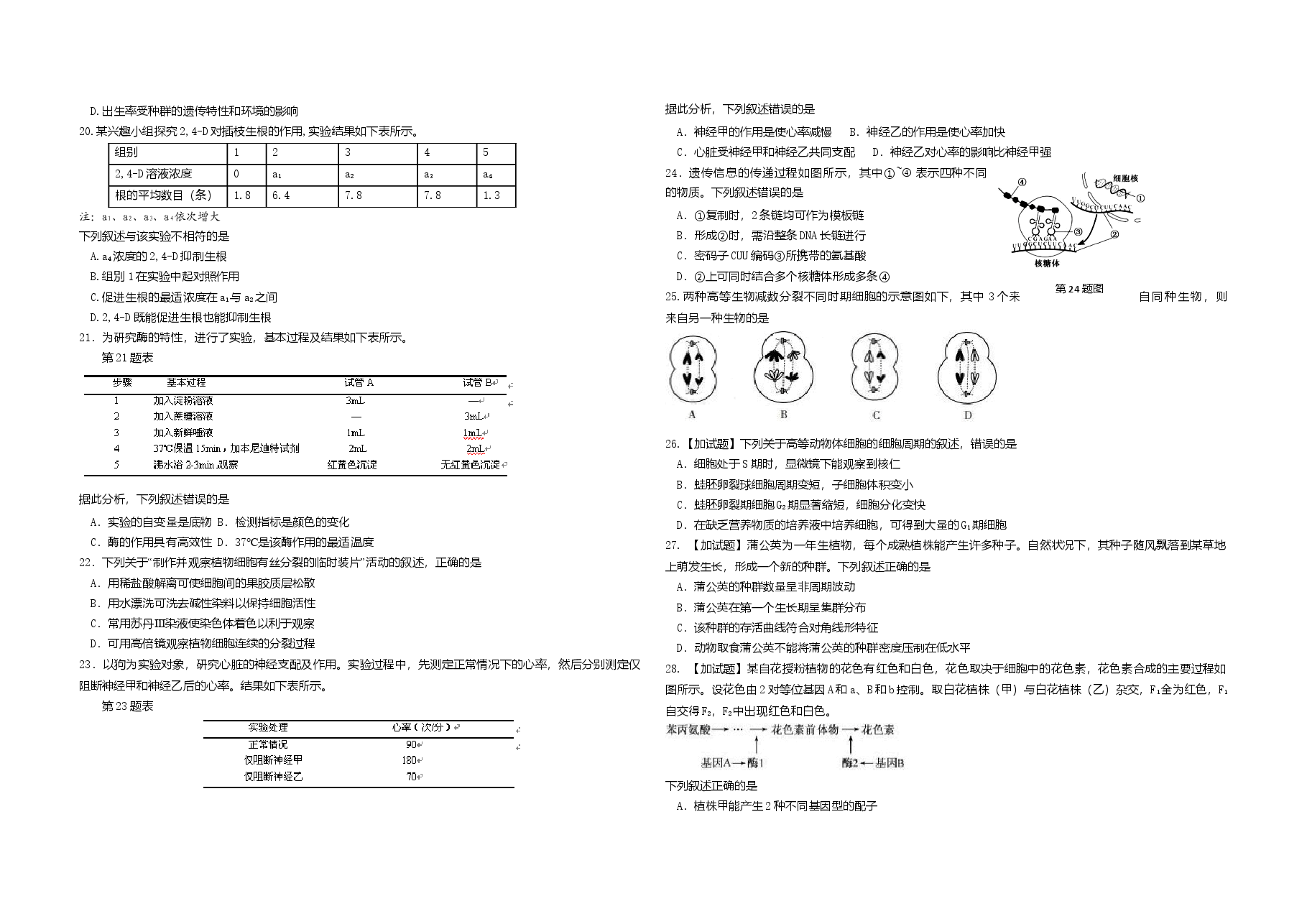 2016年浙江省高考生物【4月】（含解析版）.doc，第2页预览