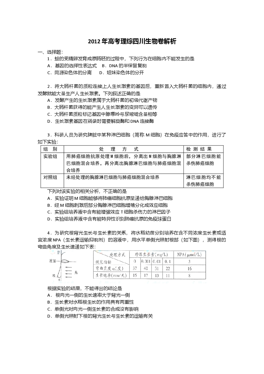2012年四川省高考生物试卷及答案.doc,第1页预览