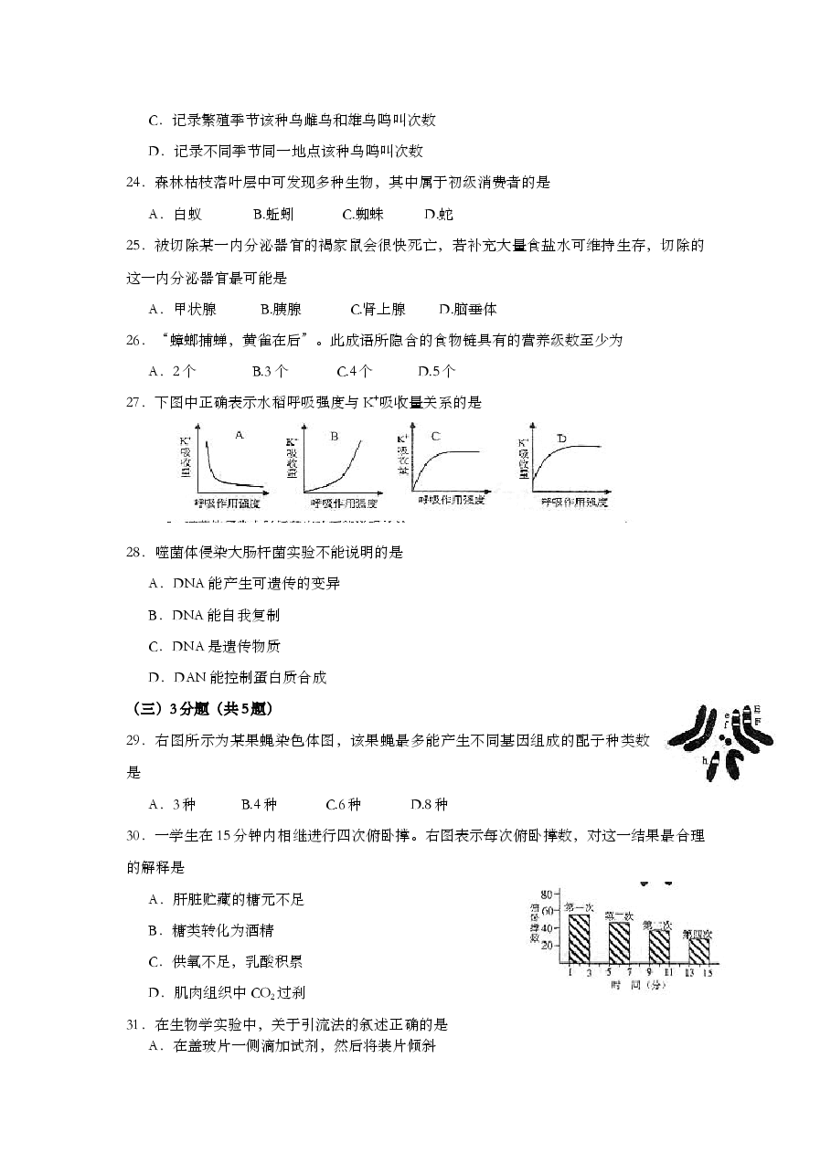 2004年上海市高中毕业统一学业考试生物试卷(原卷版).doc,第4页预览