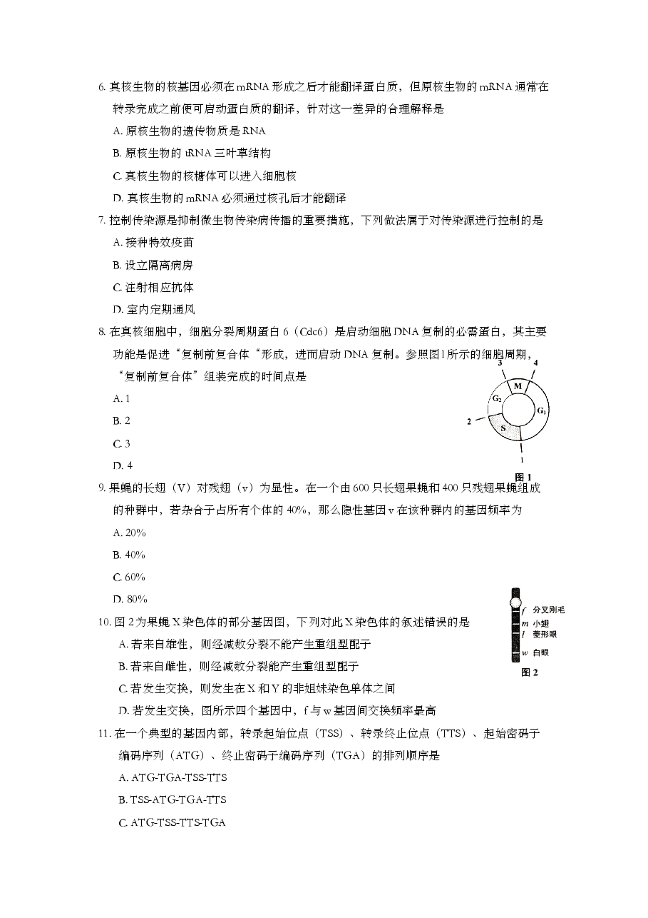 2014年上海市高中毕业统一学业考试生物试卷(原卷版).doc,第2页预览