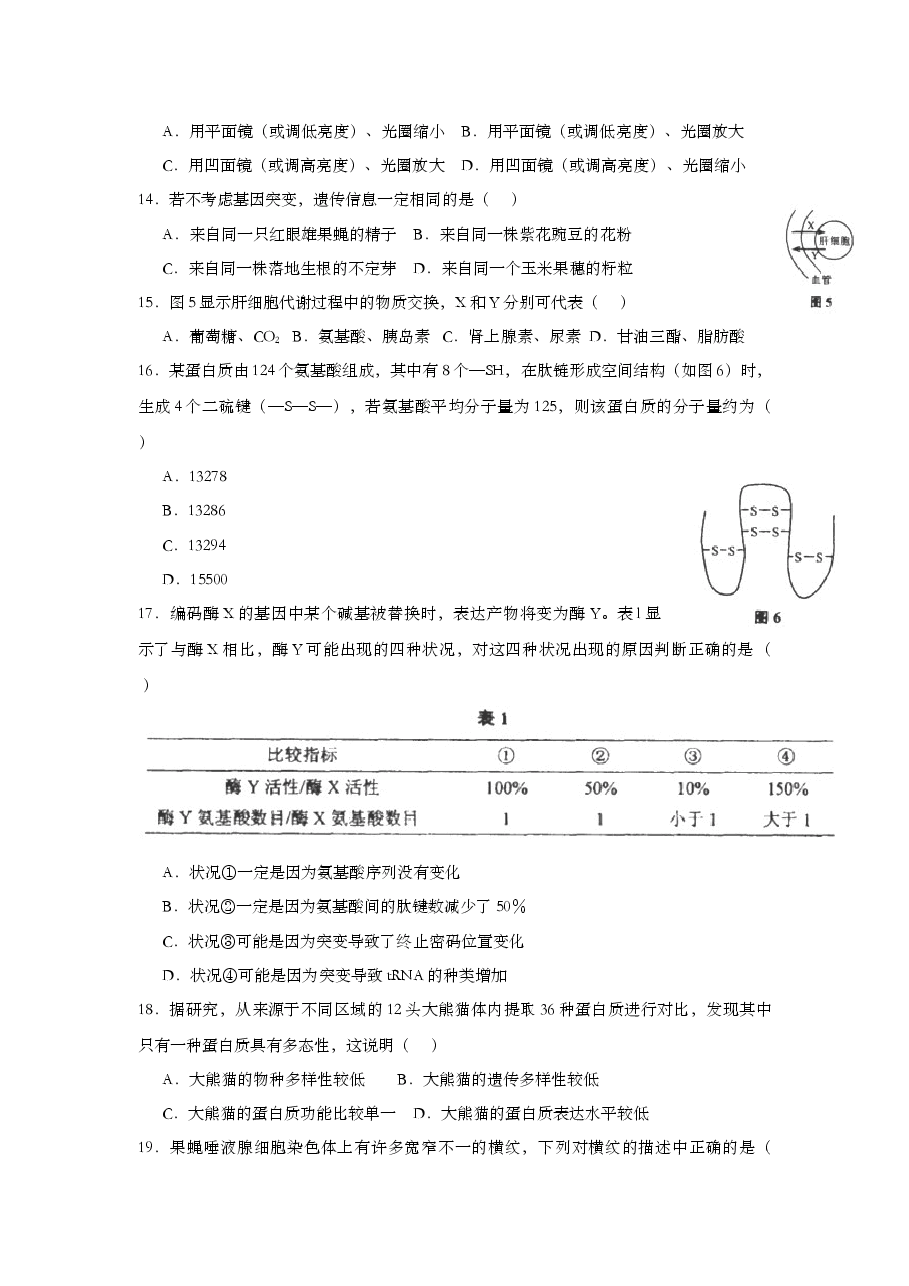 2013年上海市高中毕业统一学业考试生物试卷(原卷版).doc,第3页预览