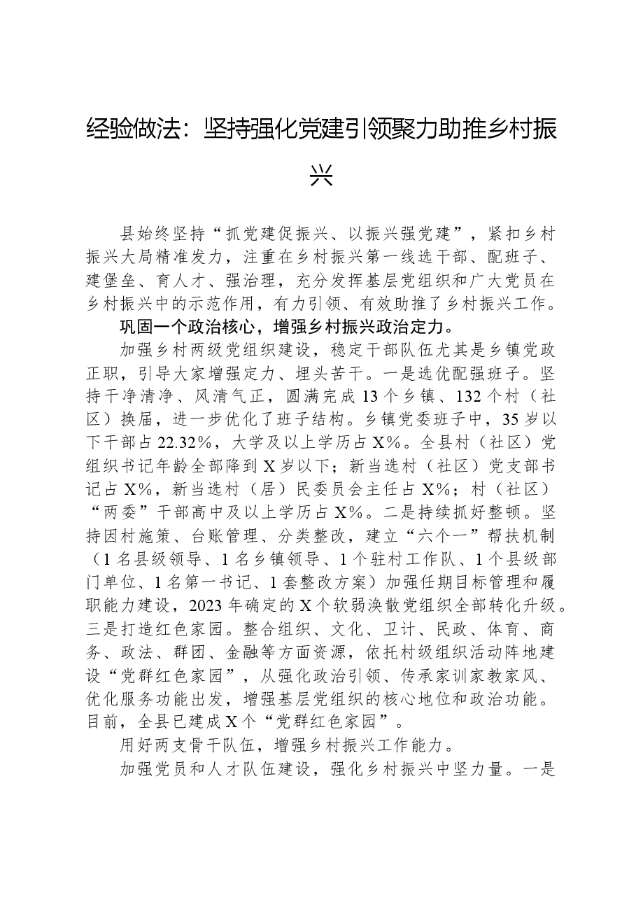 经验做法:坚持强化党建引领聚力助推乡村振兴.docx,第1页预览