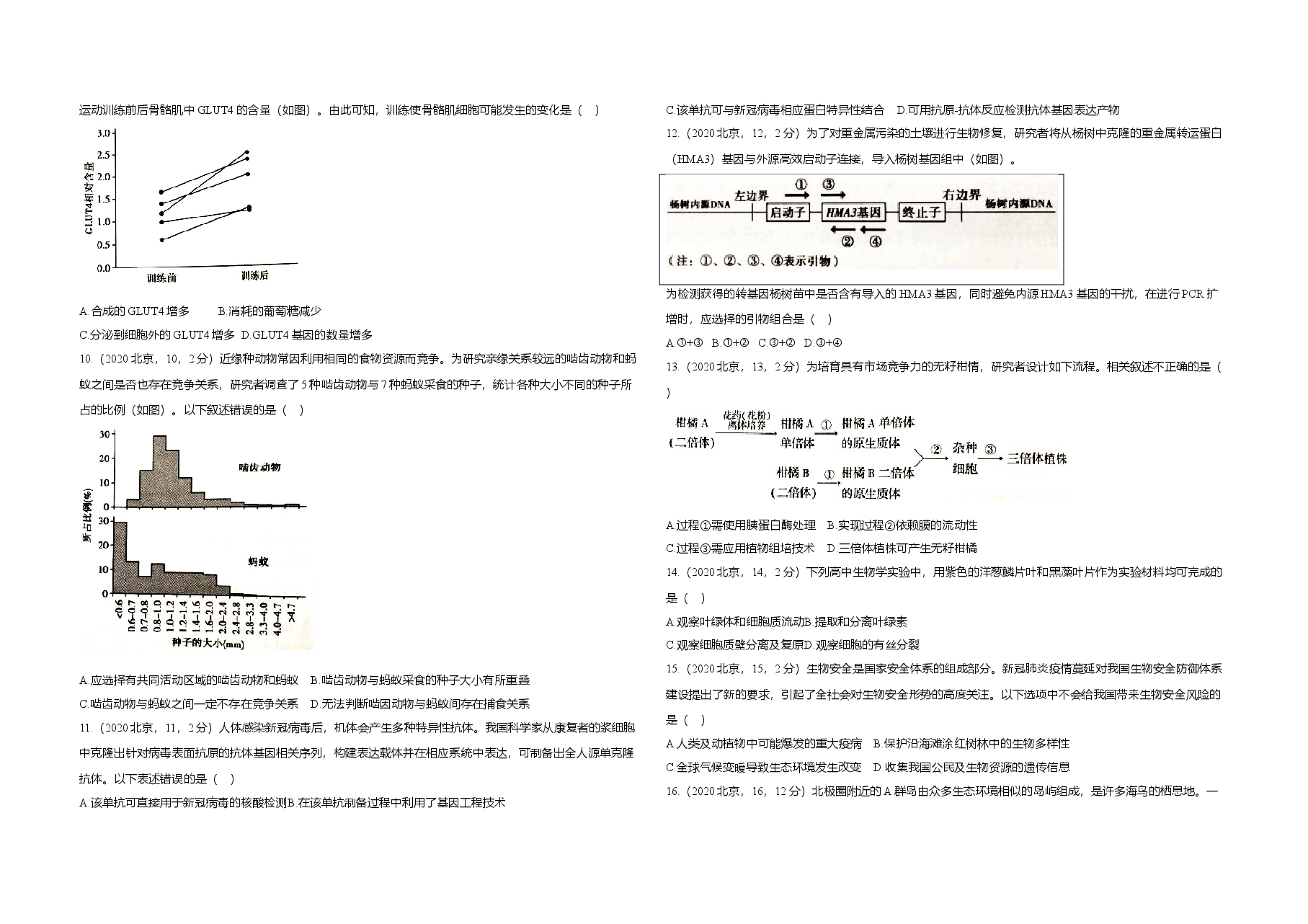 2020年北京市高考生物试卷（原卷版）.doc，第2页预览